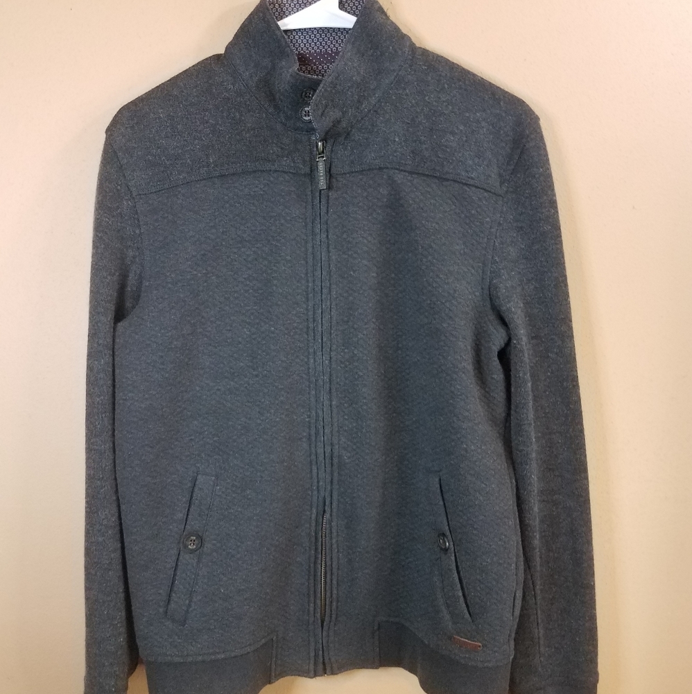 Ted Baker Zip Up Sweater sz 3 Used Dark Grey Small